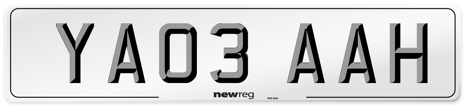 YA03 AAH Number Plate from New Reg